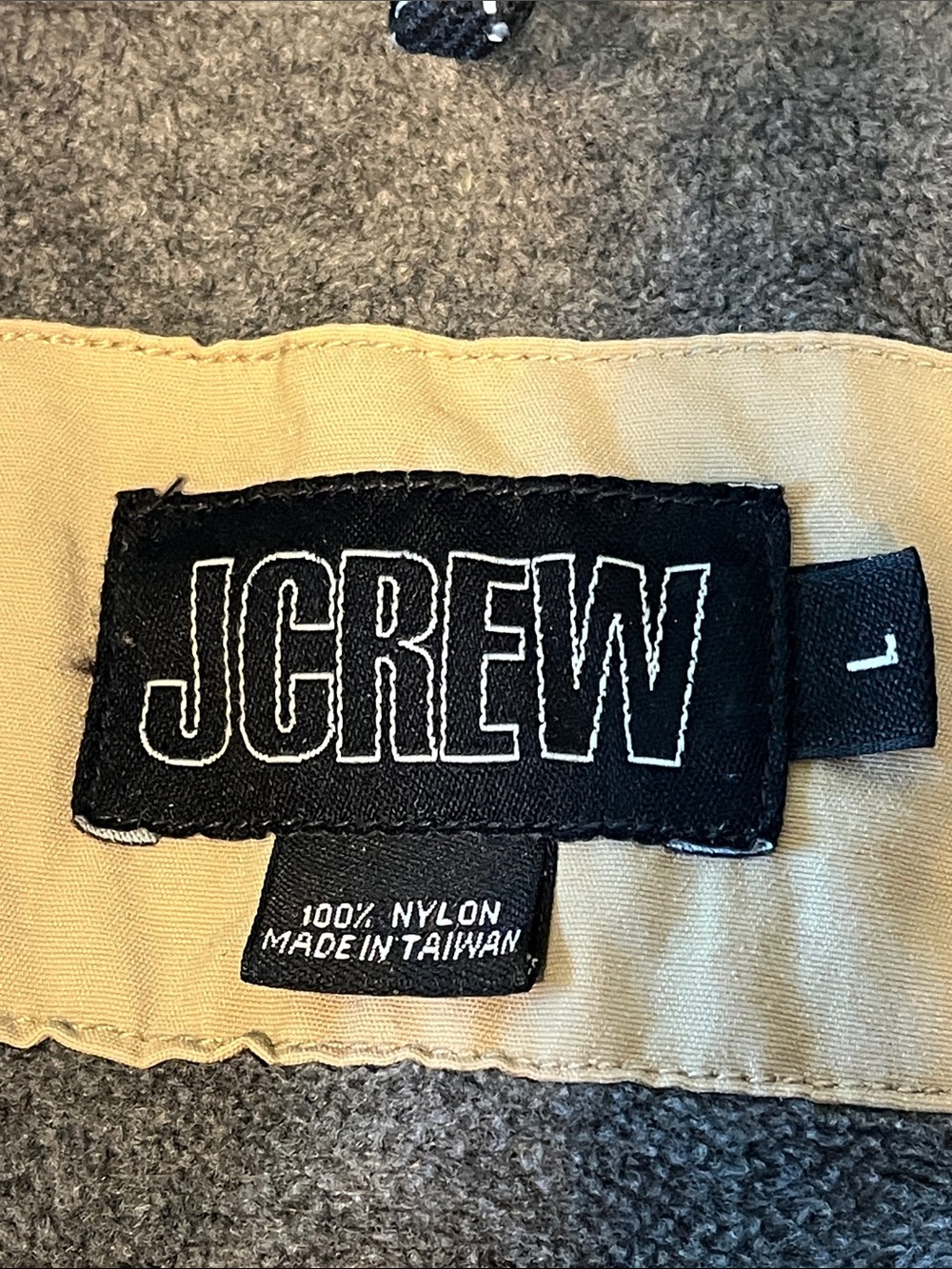 Vintage J.Crew Fleece Lined Jacket Mens Large Tan Navy Full Zip Windbreaker Coat - Picture 2 of 8